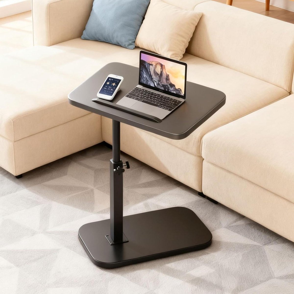 C-vormige bijzettafel - Slaapkamer tafel - Flexibel werken - 360 graden draaibaar - 45-80 cm hoogte - Zwart
