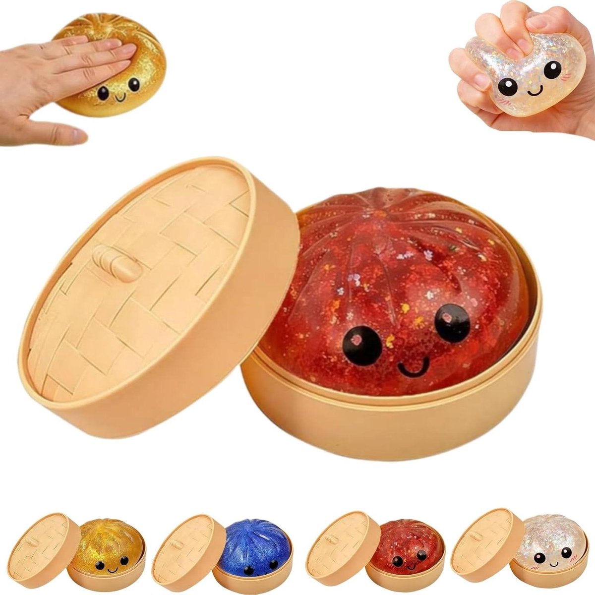 Knijpspeeltjes Knoedel - Sensorisch Speelgoed - Stress Verlichten - Met Stoommandje - 10 cm - Rood