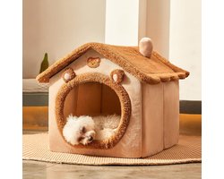 Huisdier Mand - Huisje Kennel - Rustplek Creëren - Zachte Vacht Voering - L 53 cm - Bruin