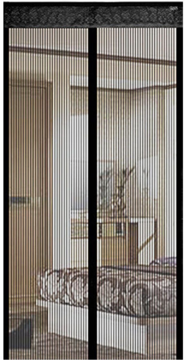 Magnetisch deurgordijn, automatisch sluitend, insectenhor, houdt vliegen en muggen buiten, met magneten en plakstrips, boren niet nodig (90 x 210 cm, zwart).