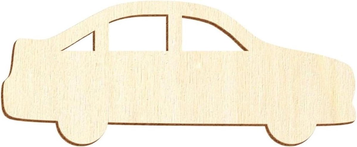 Houten Auto V2 - Houtgesneden Decoratie - Knutselen en Versieren - Gelaserd met Bruine Rand - 25 stuks - Natuurlijk Hout