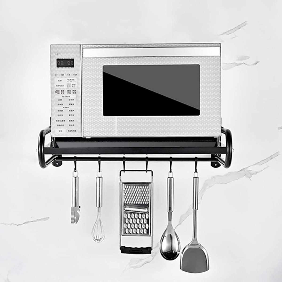 Magnetronrek Keuken - Wandrek Oven - Keuken Opbergen - Roestvrij Staal - 58x38cm - Zwart
