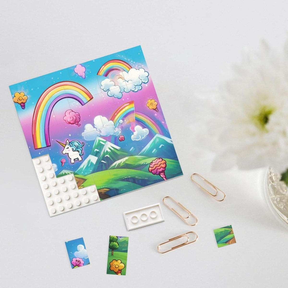 Bouwsteen Puzzel - Fotoblok Decoratie - Creatieve Decoratie - Dubbelzijdig UV-print - M - Wit