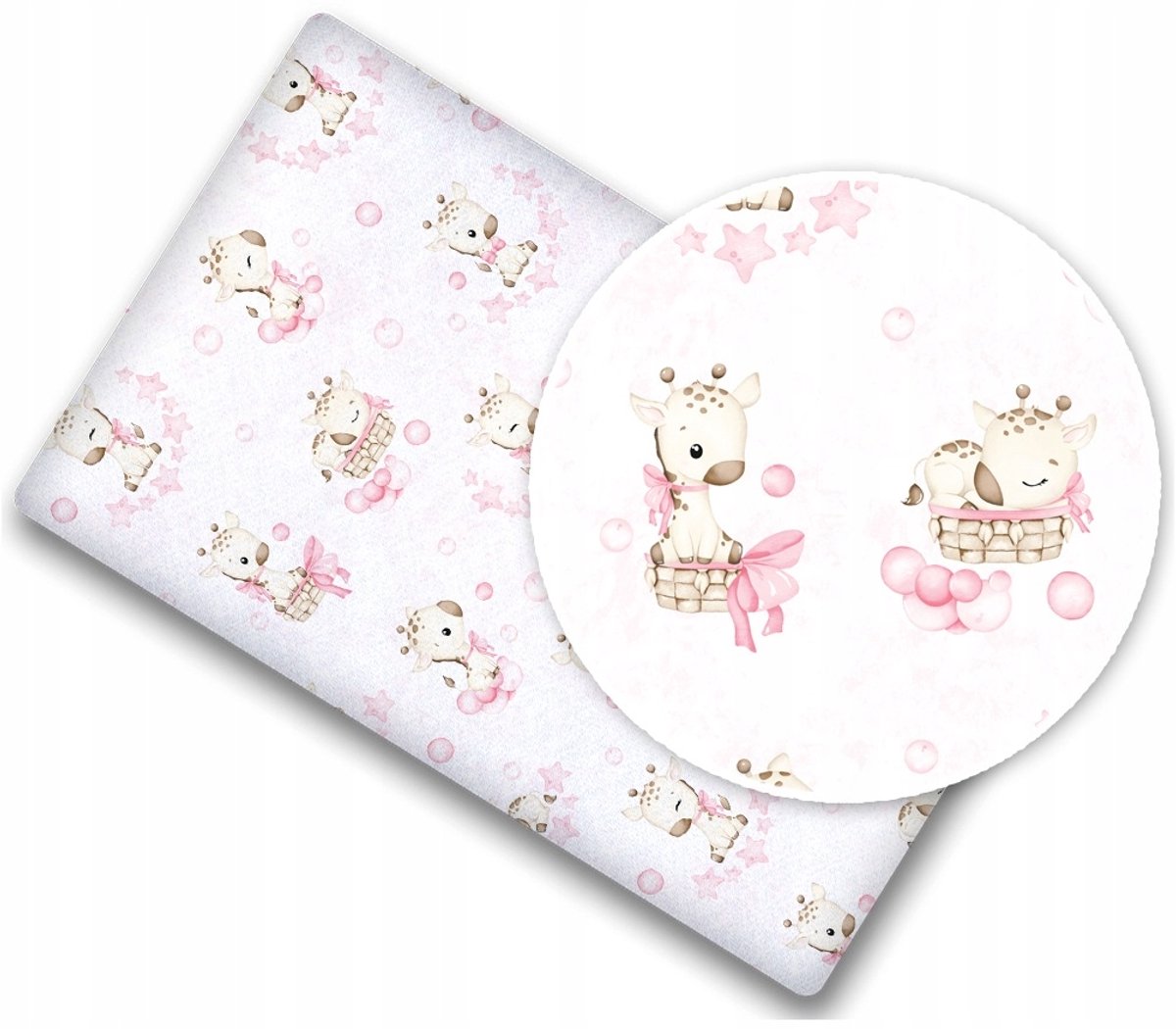 Babymam Hoeslaken Wieg 90x40cm 100% Katoen met Elastiek - Giraf Roze