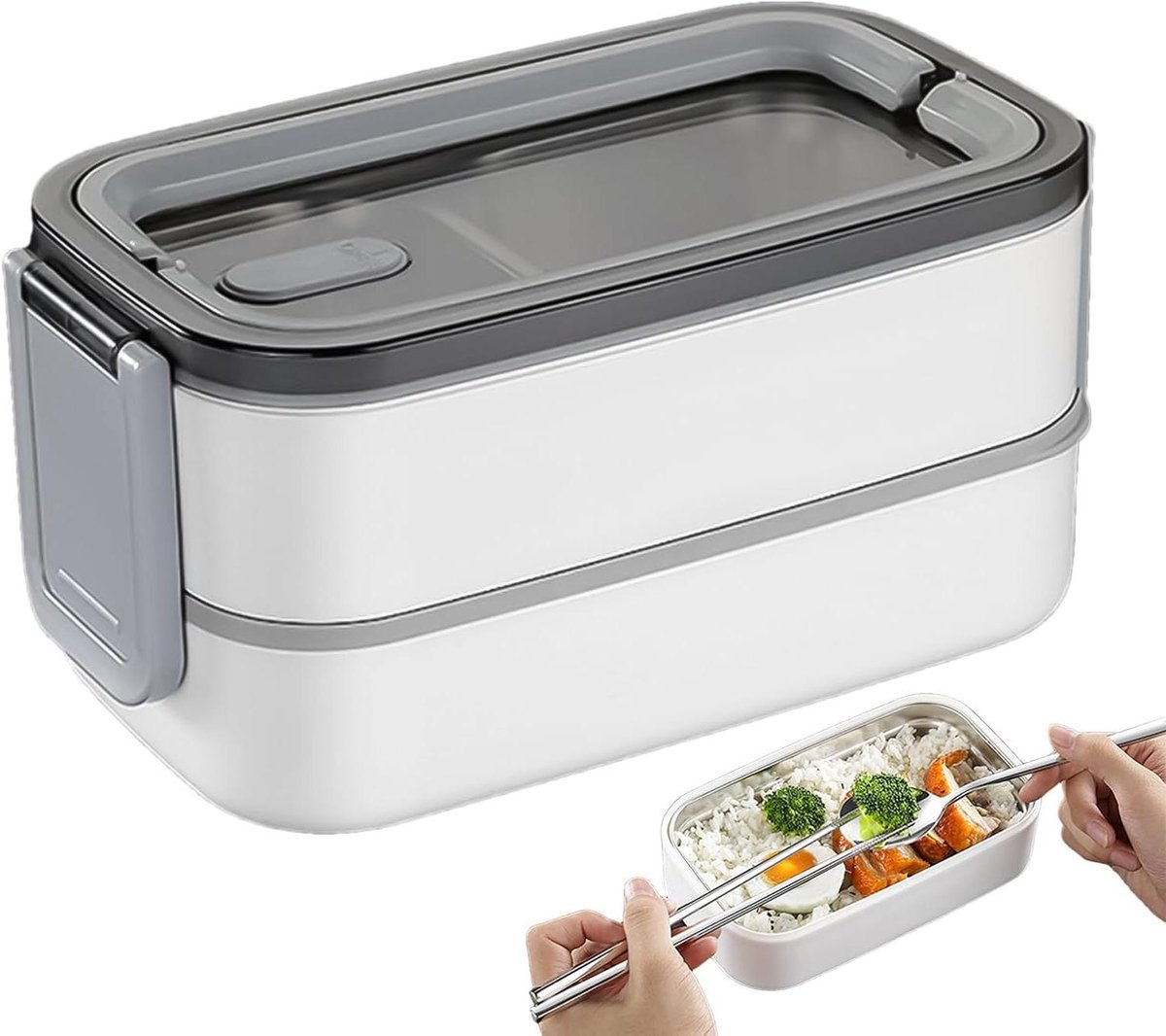 Thermos Lunchbox - Maaltijdbox - Warm Eten - Dubbellaags Compartiment - 19.7 x 10.4 cm - Grijs