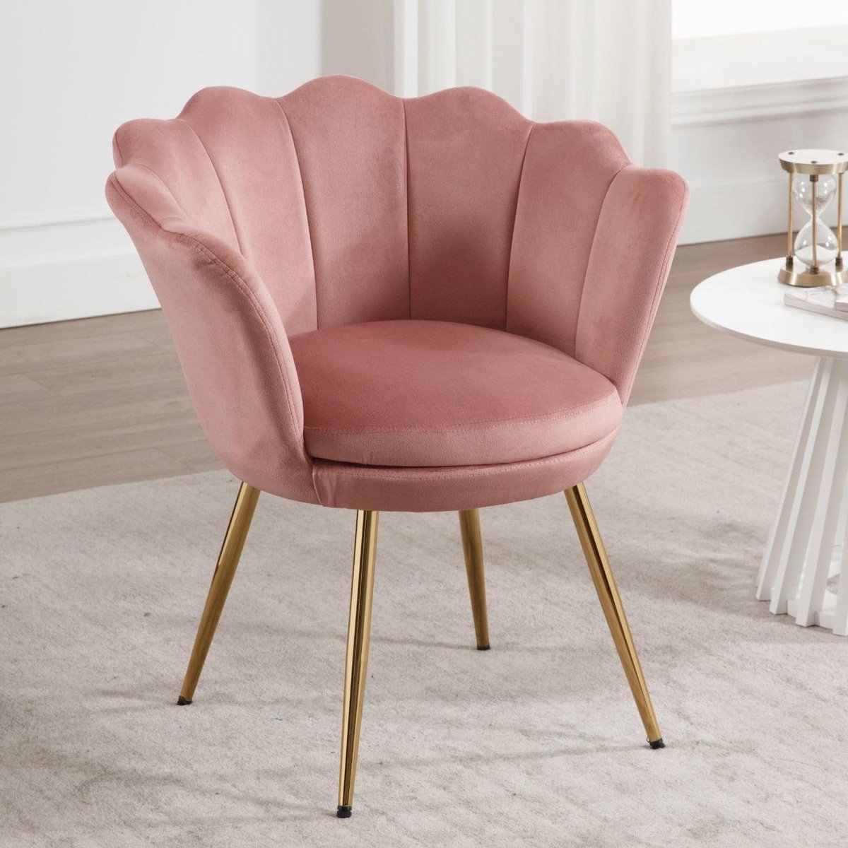 Fluwelen Stoel - Schelp Fauteuil - Comfortabel Zitten - Gouden Poten - 76 cm Hoog - Donker