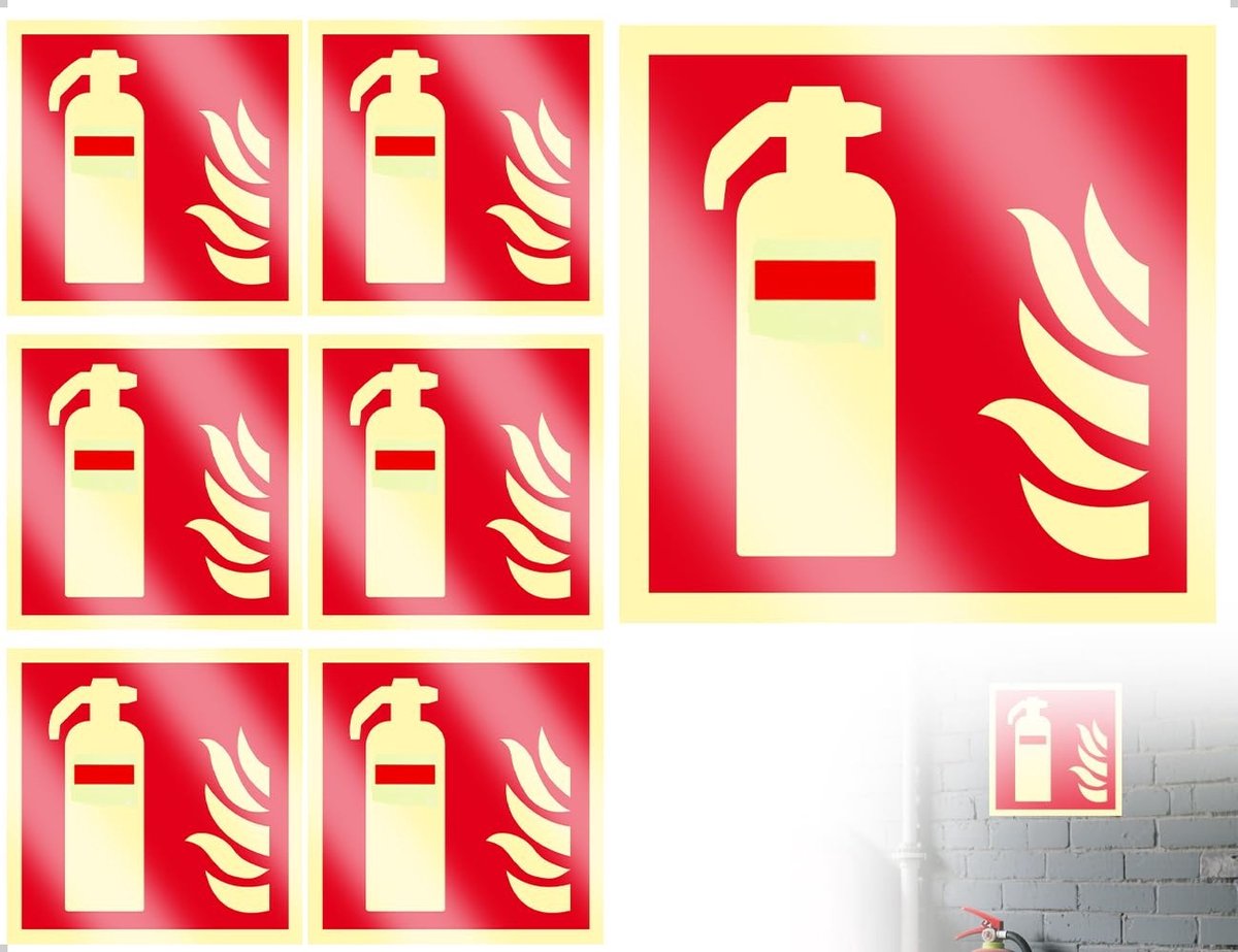 LIVIA HOME- Brandblusserborden set van 6 - Zelfklevend - PVC - Duurzaam - Waterdicht - Helder ontwerp voor betere zichtbaarheid - Veiligheidsbord