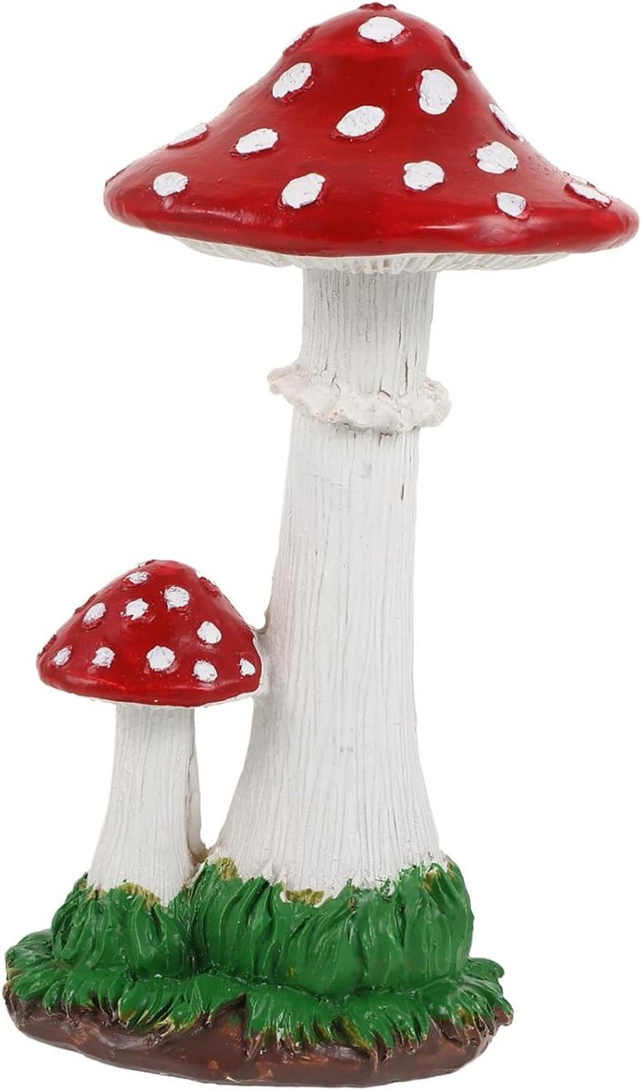 Decoratieve Paddenstoel - Tuinornamenten Beeldje - Tuin Decoratie - Veilig Hars Materiaal - 17.5 cm Lengte - Meerkleurig