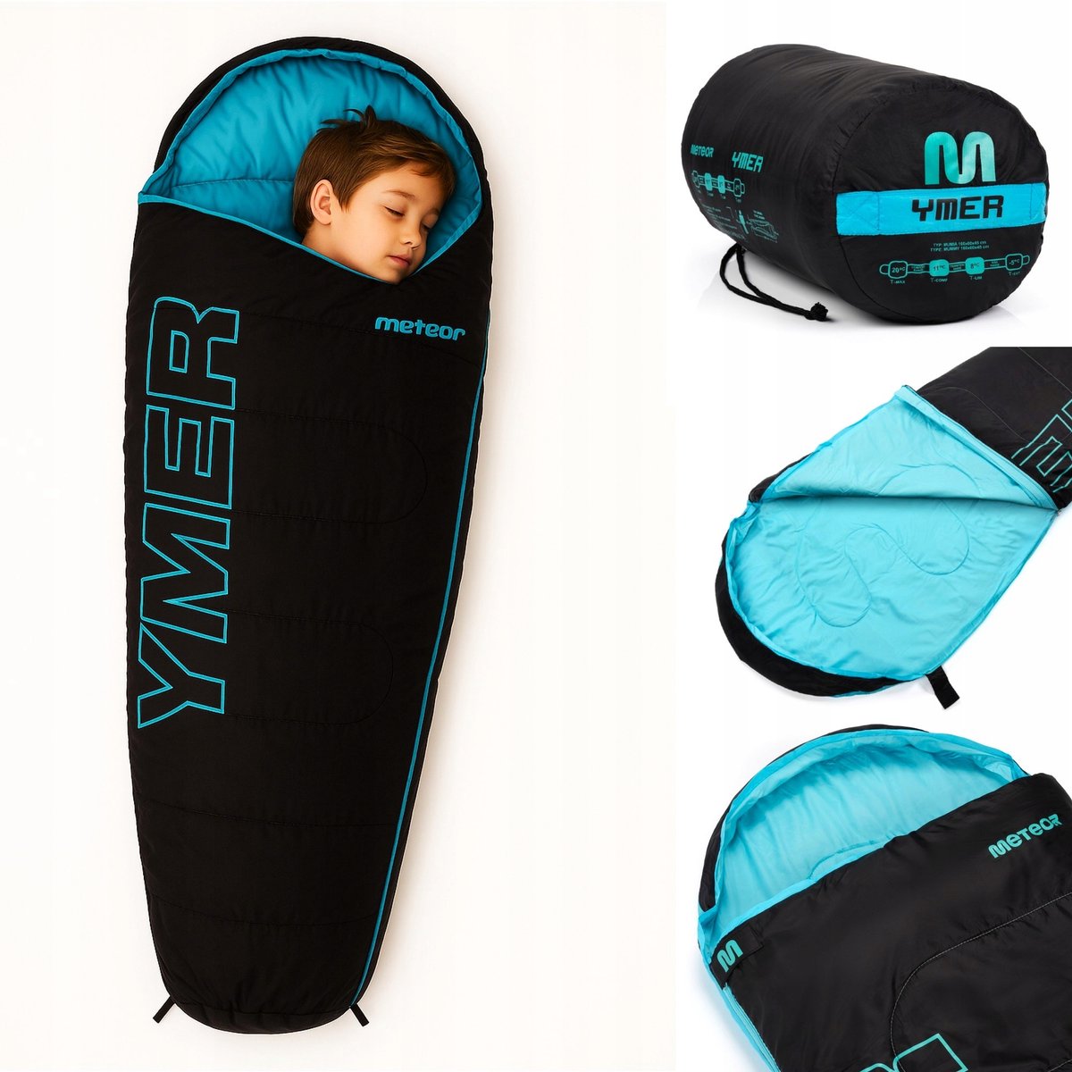 Kinder slaapzak capuchon mummy zwart tot 160cm