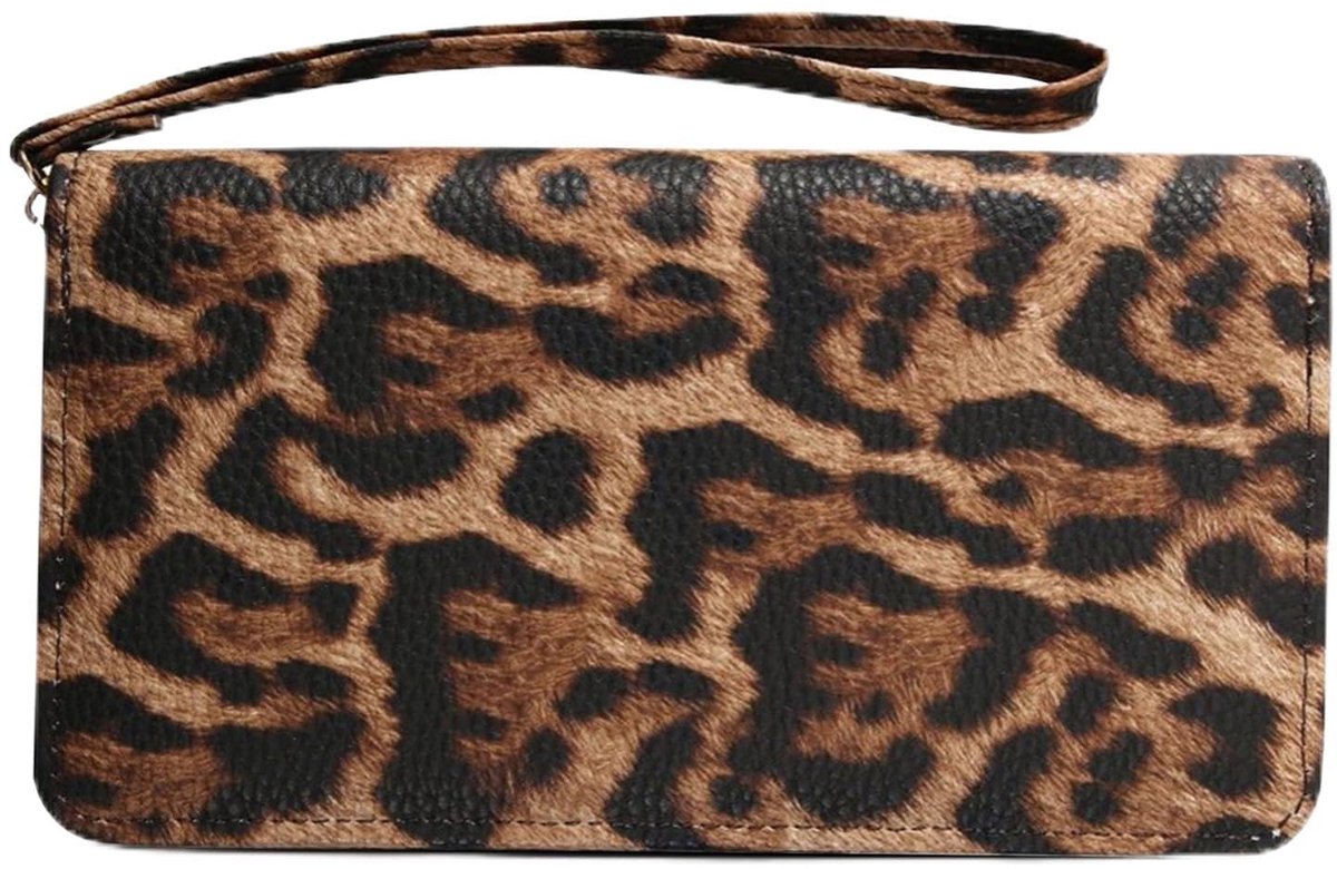 SMOAKEZ- Dames Portemonnee Luipaardpatroon - Grote Portemonnee - Met Ritssluiting - Veel Vakken - Stijlvol - PVC 19,5 x 10,5 x 2,5 cm - Damesportemonnee
