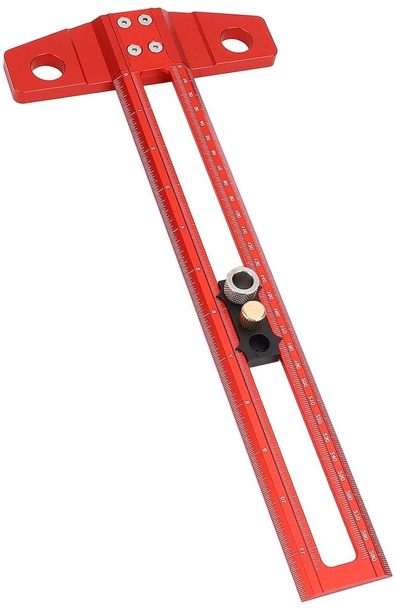 Houtbewerking Liniaal - T Vierkant Markering - Nauwkeurig Markeren - Verstelbare Boorhulzen - 30cm - Grijs