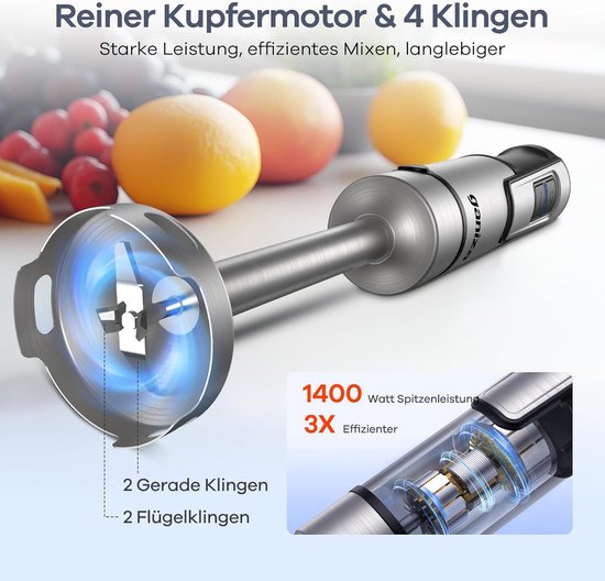 Staafmixer Set - Keuken Assistent - Veelzijdig Koken - 16 Snelheden Turbo - 800ml Beker - Zilver Zwart — afbeelding 5