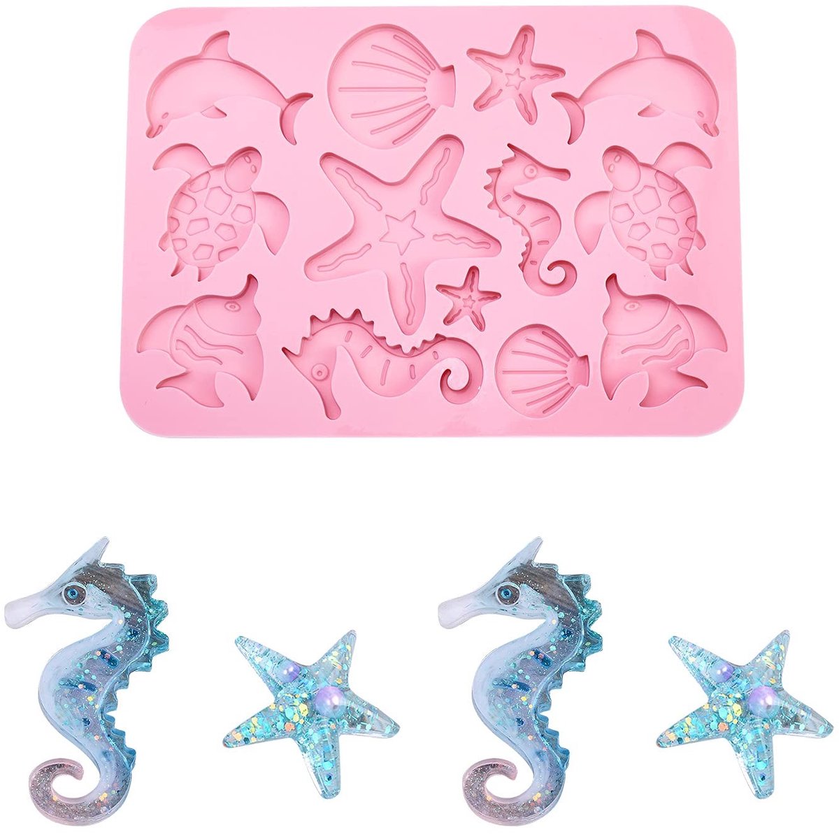 VLEMICO- Siliconen Mallen Marine Organismen - 2 Stuks - Bakvormen voor Snoep/Koekjes/Zeep - Roze - Afmetingen: 166x234x7,5 mm - Temperatuurgrens: -60℃ tot 240℃