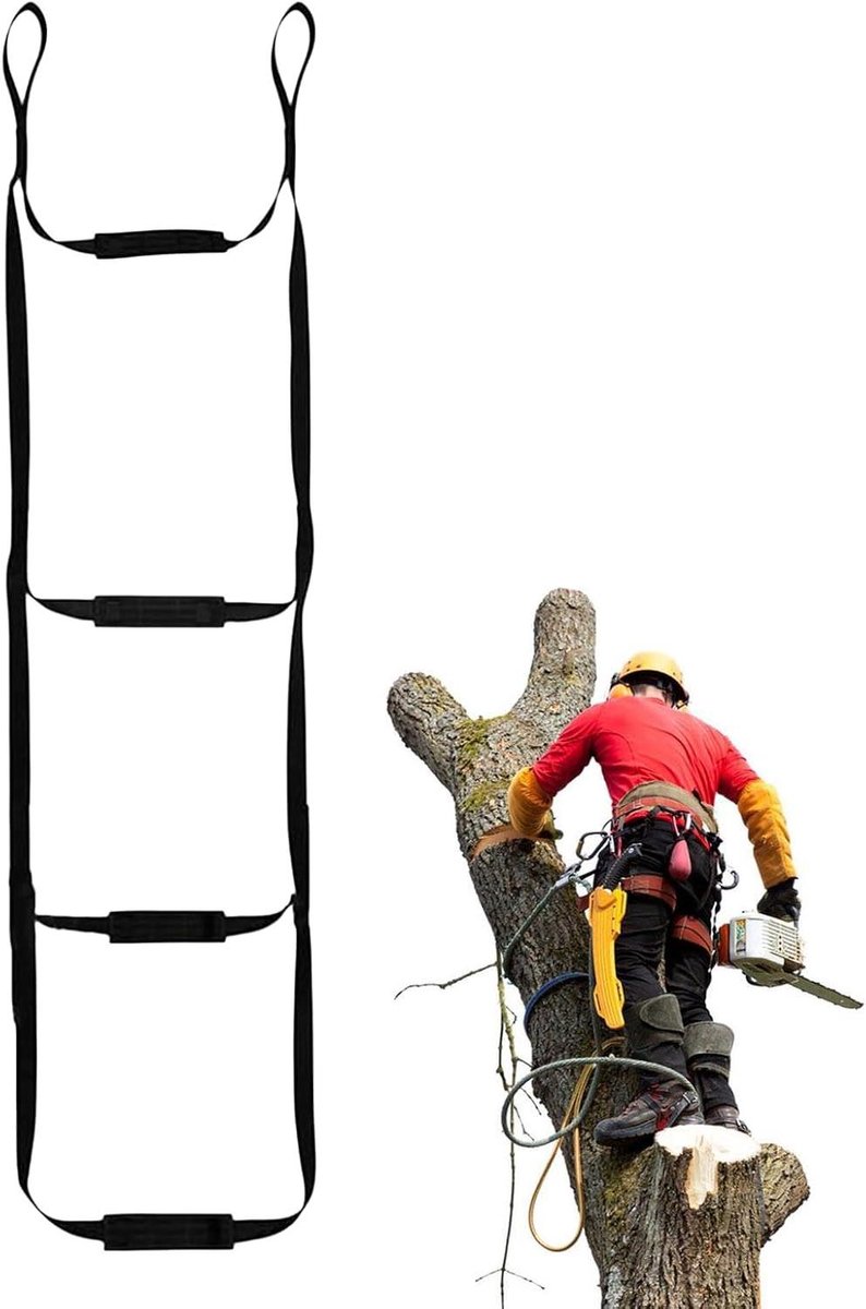 Touwladder - Klimtouw - Buiten klimmen - Dubbel versterkte treden - 3 of 4 stappen - Zwart