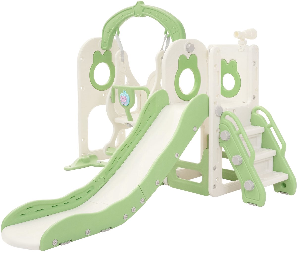 Kinderglijbaan met schommel groen en wit 5in1 met basketbalhoepel en indoor/outdoor klimwand voor peuters vanaf 3 jaar Joyz
