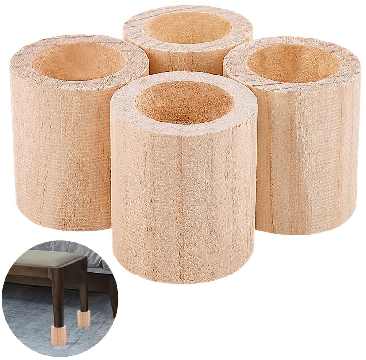 Store_9 - Cilinder Risers - Houten Meubels Verhogen - 39,5 mm ID - Verstelbare Voeten - Ideaal voor DIY - Meubelverhogers - Geschikt voor Sofa Tafe...