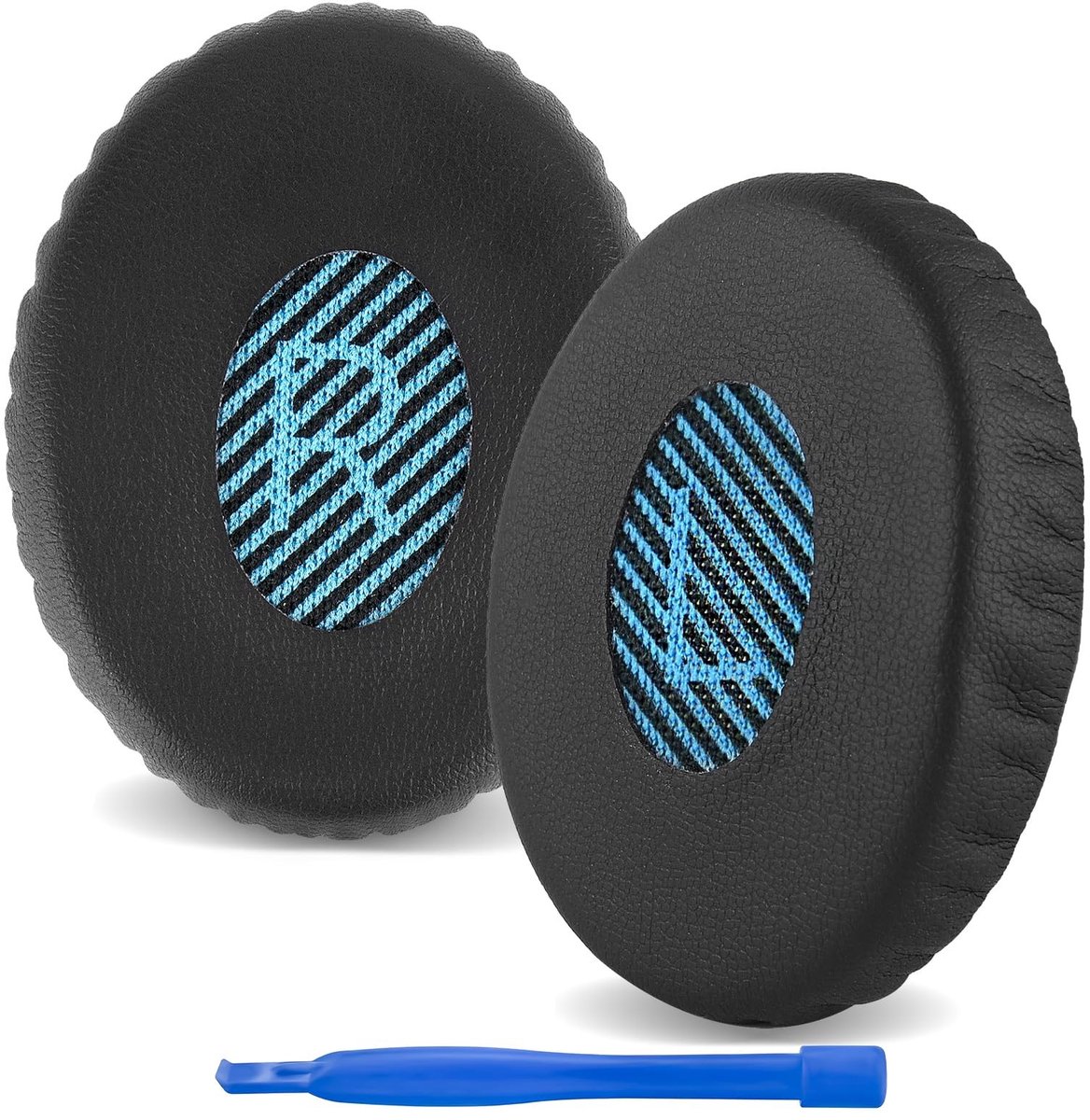 SPHProducts - Vervangende oorkussens - Comfortabele hoofdtelefoon oorkussens - Zwart-Blauw - Eiwit leer - Geschikt voor Bose On-Ear - Hoofdkussen voor