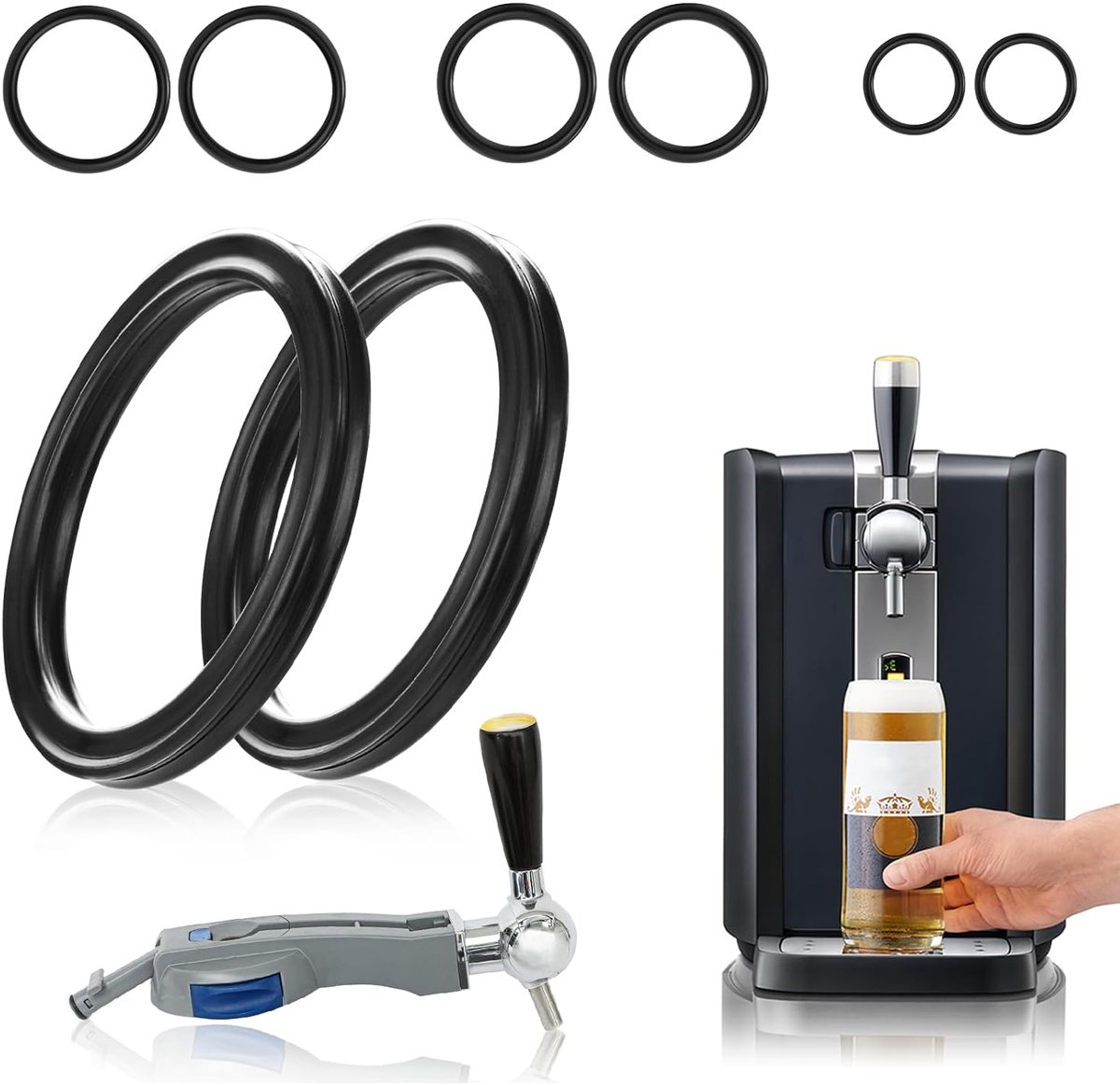 Afdichting O-ringen onderhoudsset compatibel met Philips Perfect Draft biertapinstallatie HD3600-HD3610-HD3620-HD3720 - afdichtingsset voor kraan-vat-handgreep-tapfijnheid (8 stuks)