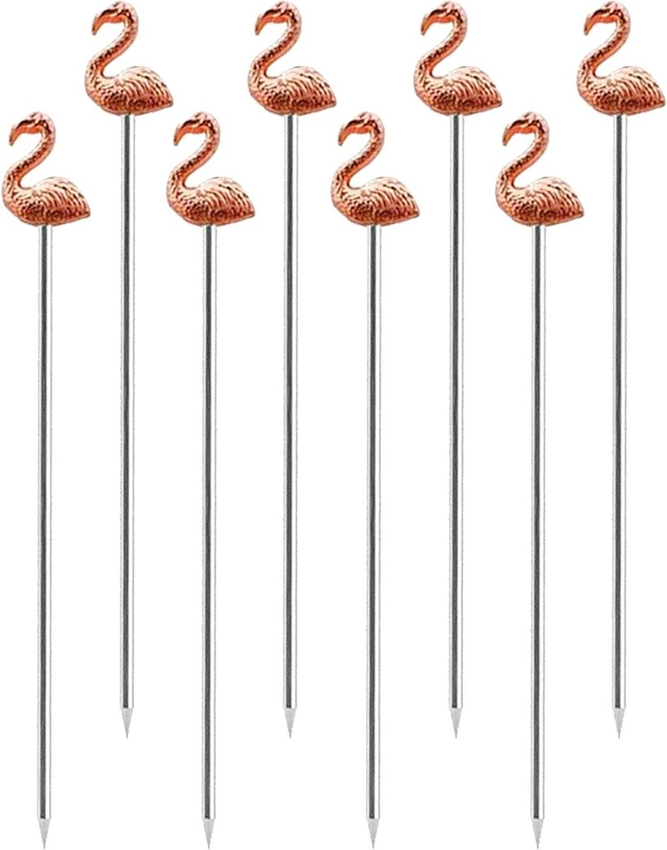 Cocktail Plectrums - Drank Prikkers - Drankjes Garneren - Flamingo Rosé Goud - 8 stuks - Rosé Goud
