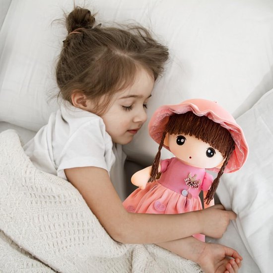 Knuffelpop Meisjes - Zachte Stoffen Pop - Kinderspeelgoed - Met Rok en Hoed - 60 cm - Roze — afbeelding 4