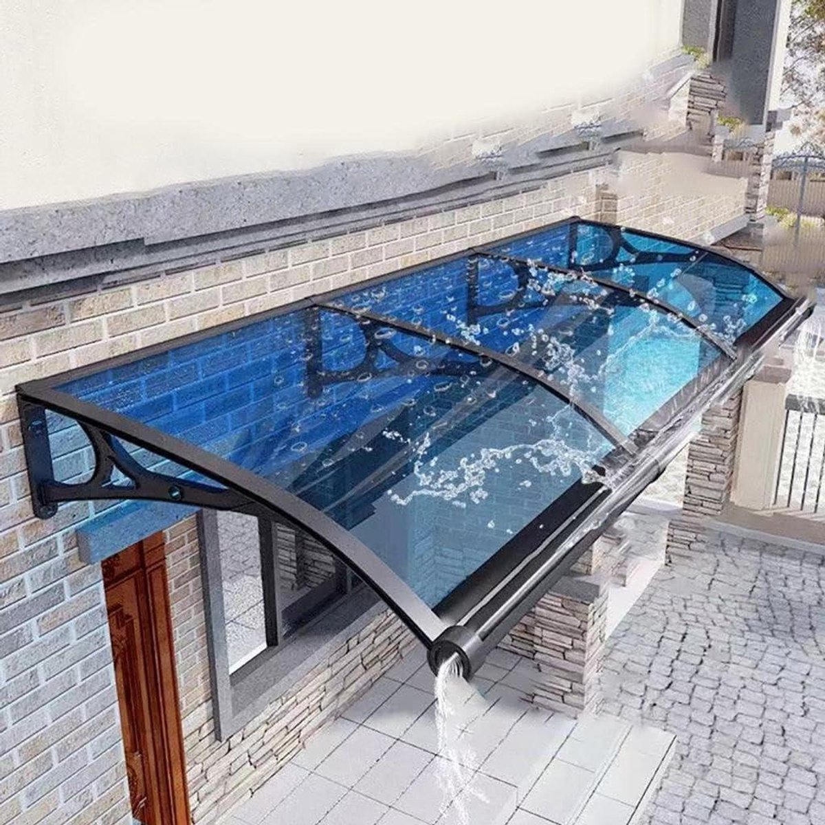 Luifel met zijpaneel - Deur overkapping - Huis entree beschermen - Met geïntegreerde regengoot - 60 x 80 cm - Blauw