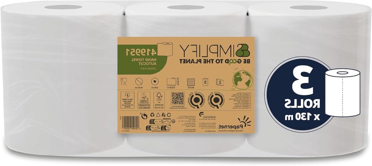 Rol Handdoekpapier - Keukenrol Papier - Hygiënisch Werken - Carbon Neutraal - 3 rollen 130m - Wit