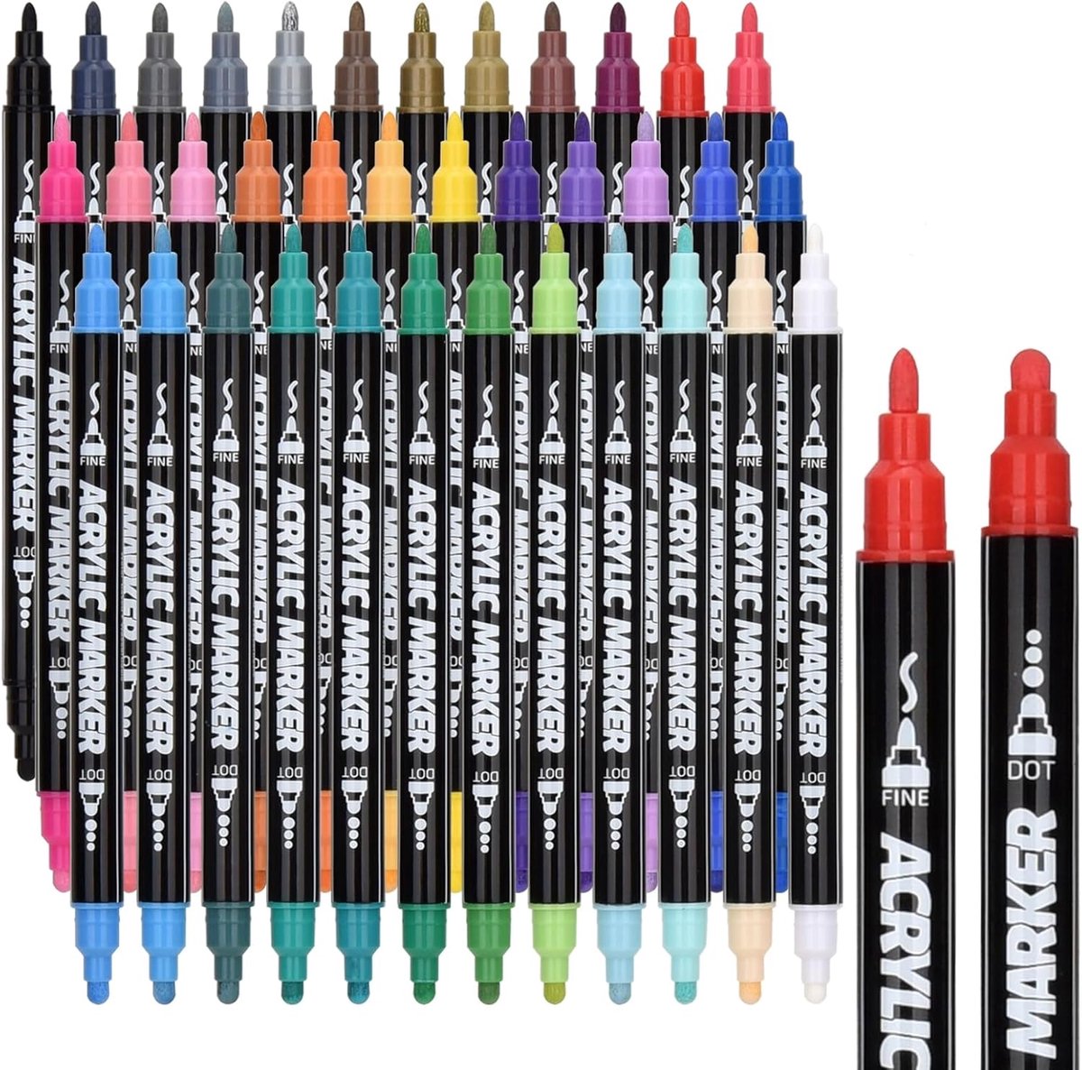 36 Gekleurde Acryl Stiften - Dubbelpunt Stiften voor Schilderen van Stenen - Waterbestendig - Multimarker - Dubbelpunt - Acryl - Permanente Marker voor Canvas en Papier