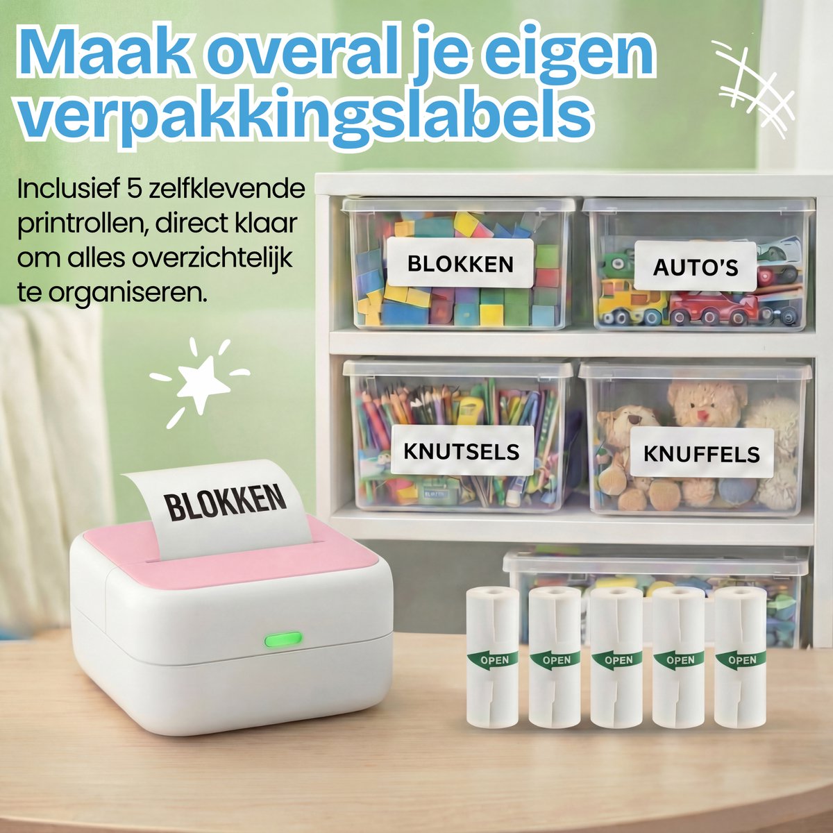 TinyPlay Mini Printer 300 DPI - Pocket Printer - 13 rollen papier in kleur, Sticker en wit - Mobiele fotoprinter - voor Smartphone - Thermische draagbare printer - Thermal miniprinter – foto 3