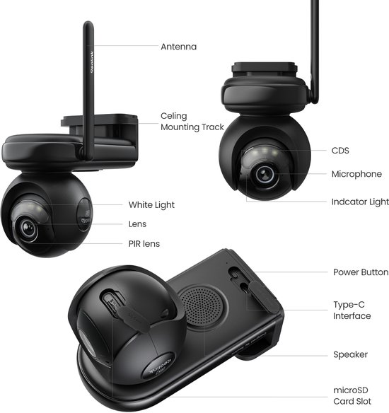 Reolink Altas PT Ultra - 4K UHD Batterijcamera met Continue Opname, ColorX Nachtzicht, 360° Pan-Tilt Automatische Tracking, 20.000mAh-batterij 500 Dagen Batterijduur, Wi-Fi 6, Tot 512GB microSD-kaart, Zwart van Merkloos — afbeelding 5