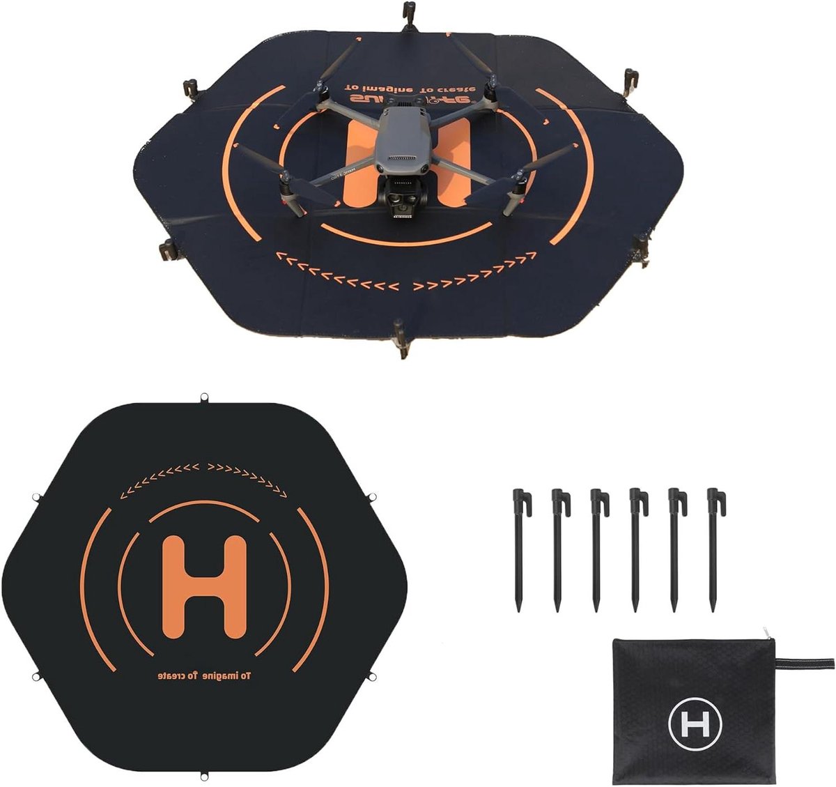 Drone Landingsbaan - Drone Platform - Veilig Landen - Opvouwbaar - 110 cm - Zwart/Oranje
