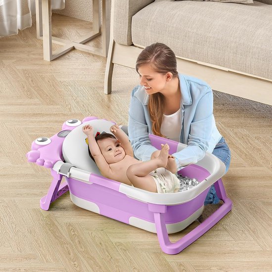 Opvouwbare Babybadkuip - Draagbaar Reisbadje - Baby's Baden - Realtime Temperatuurmeter - 0-36 Maanden - Paars — afbeelding 2