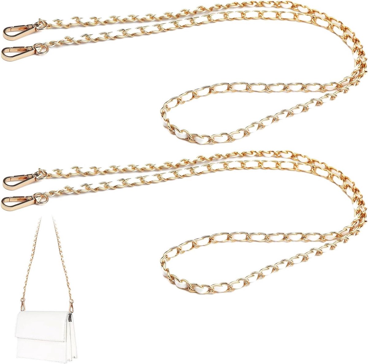Metalen Tas Ketting - Schouderband Vervanging - Tassen Personaliseren - 360° Draaibare Sluitingen - 120 cm - Goud-Wit