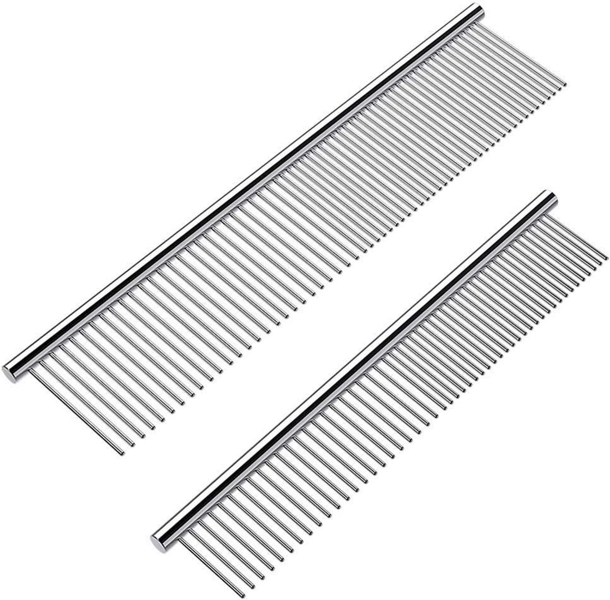 OLOEY tweedelige huisdierenborstelset met roestvrijstalen tanden-Deze professionele verzorgingsborstel is geschikt voor honden-katten en andere huisdieren met lang en kort haar-De borstel is 16 cm / 18,8 cm lang