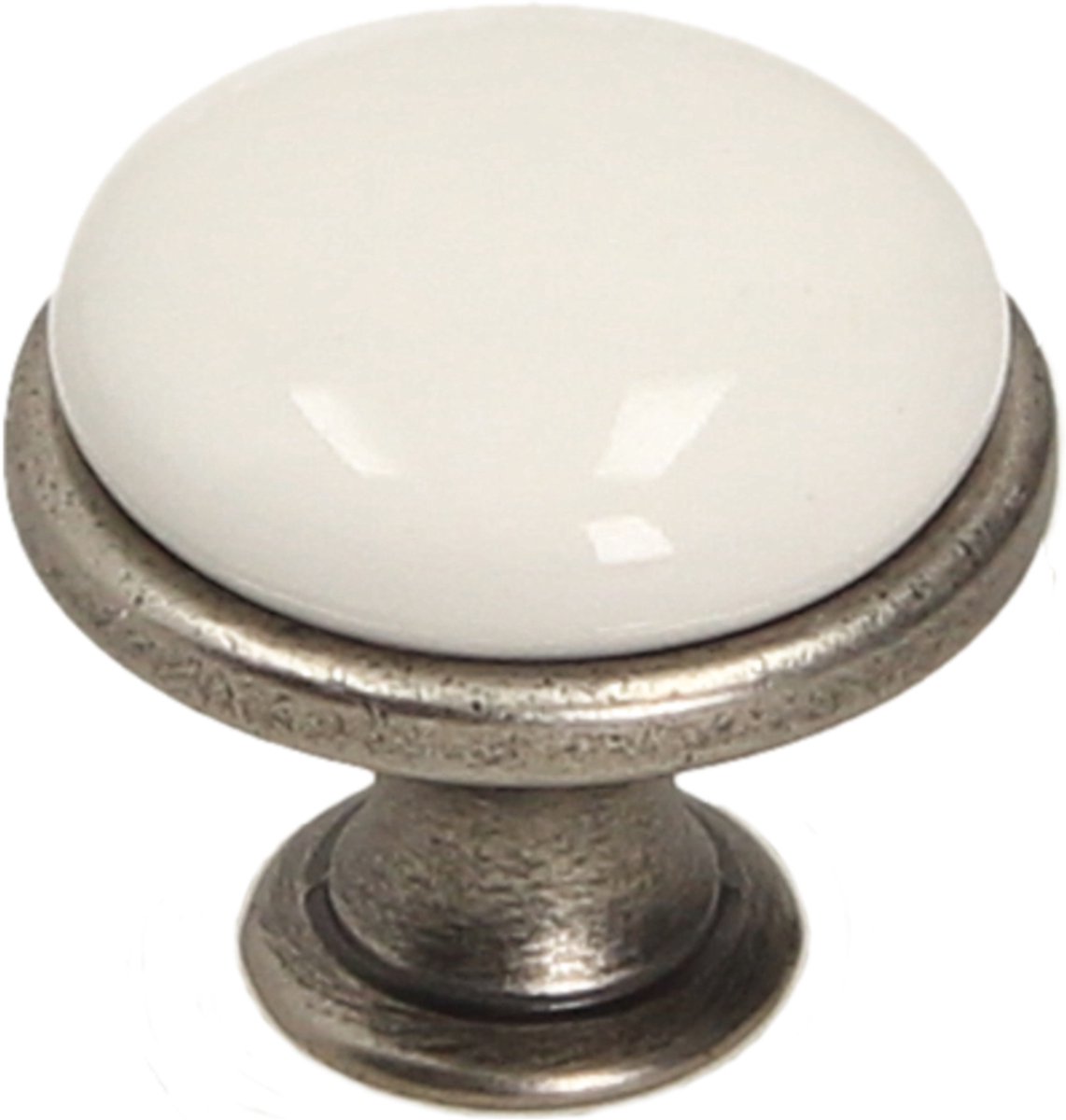 Gamet GP19 Serie - Retro Meubelknop - Gepatineerd Nikkel - Porselein - Engelse Stijl