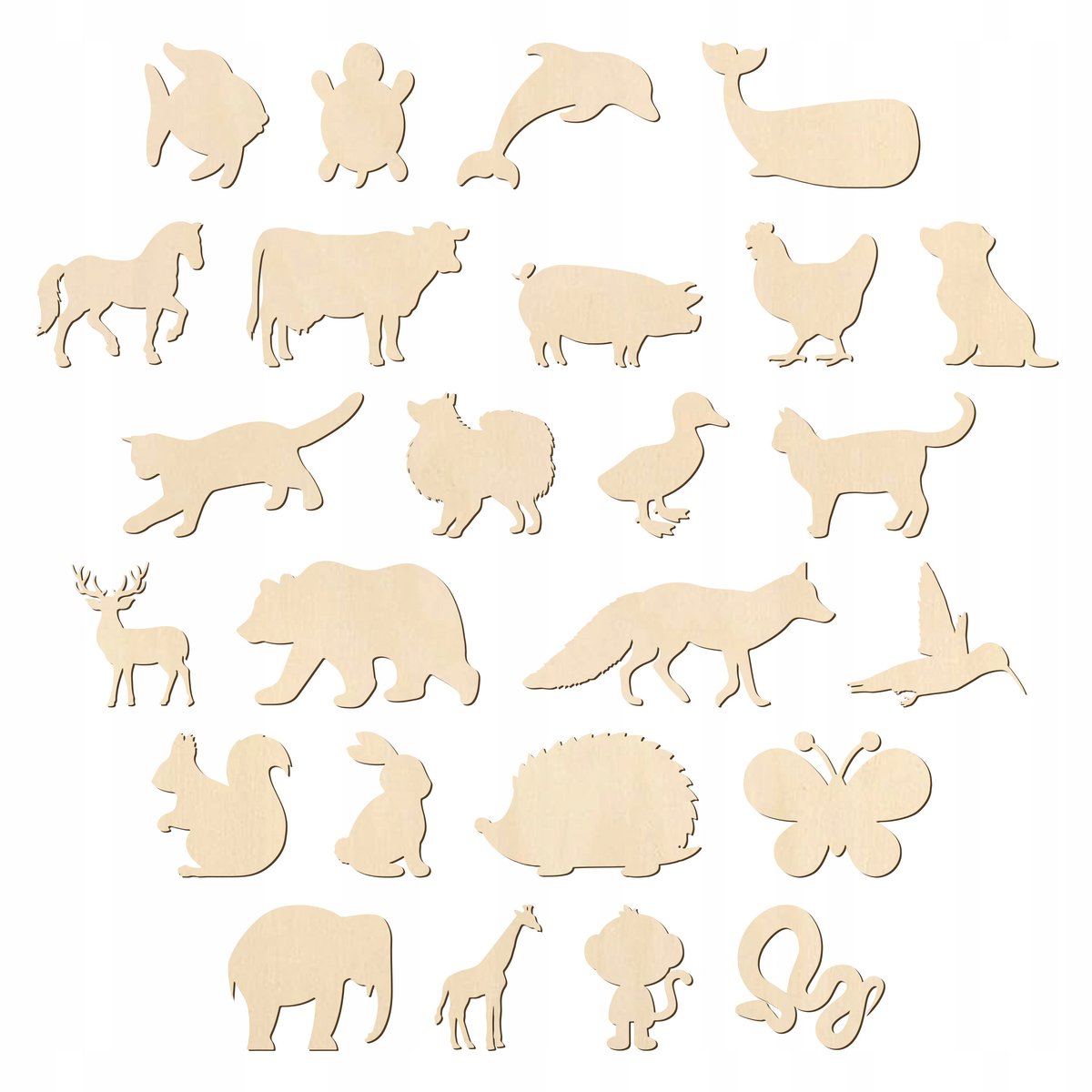 SMX Design - Houten Dierenfiguren - Mix 50 Stuks - Voor Kinderen - Laser Gesneden
