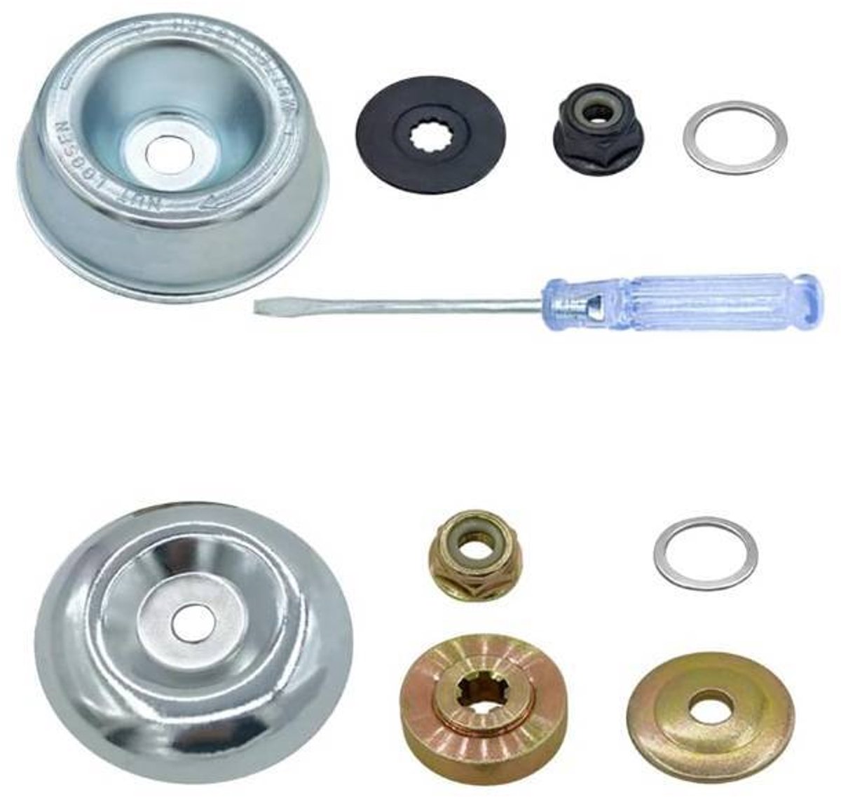 Geschikt voor Stihl FS120-FS130-FS130R onderhoudsset: grasmaaierbladadapter - geleidingsplaat - moer - duwplaat - sluitring en bosmaaier (10-delige set)