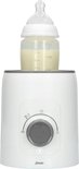 Witte Alecto flessenwarmer met een babyfles met melk.