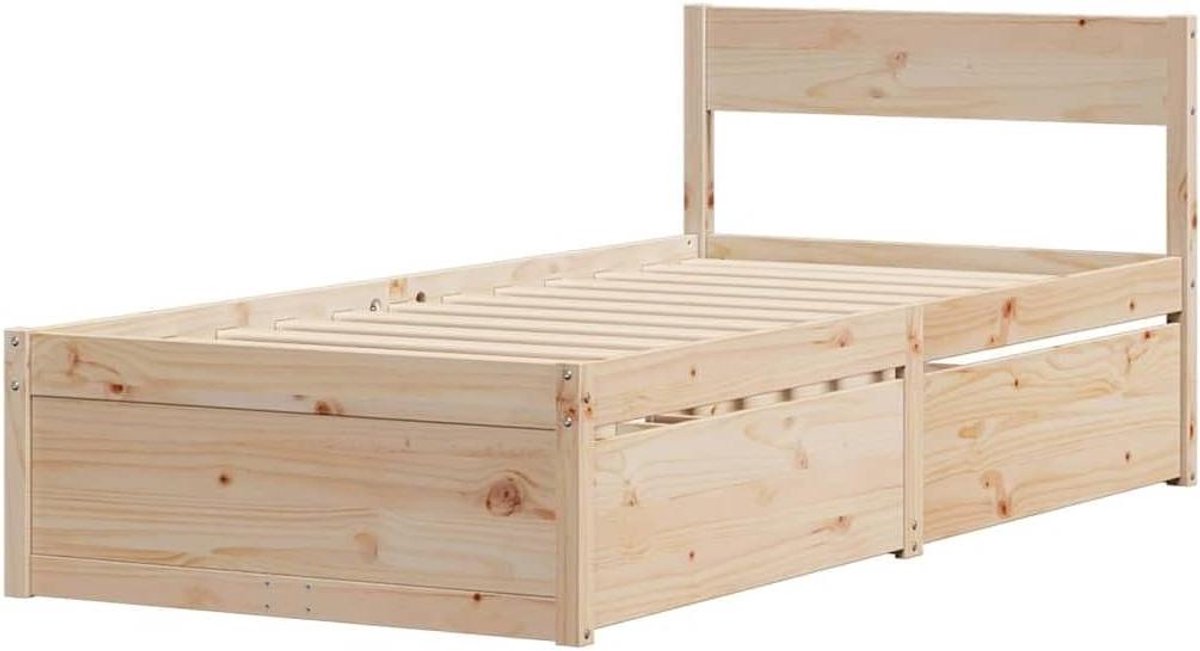 Bedframe met lades - Houten bed ombouw - Slaapkamer organiseren - Massief grenenhout frame - 100x200 cm - Naturel