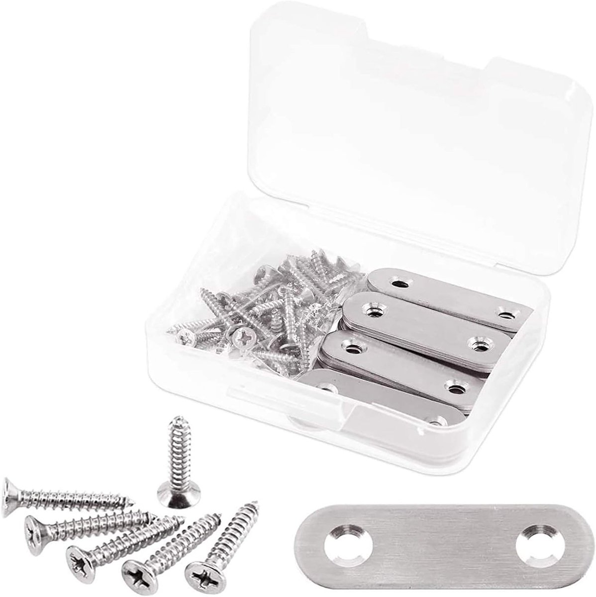 20 Sets RVS Platen voor Reparatie - 40mm Verbindingselementen met Zelftappende Schroeven en Beugels voor Meubelondersteuning