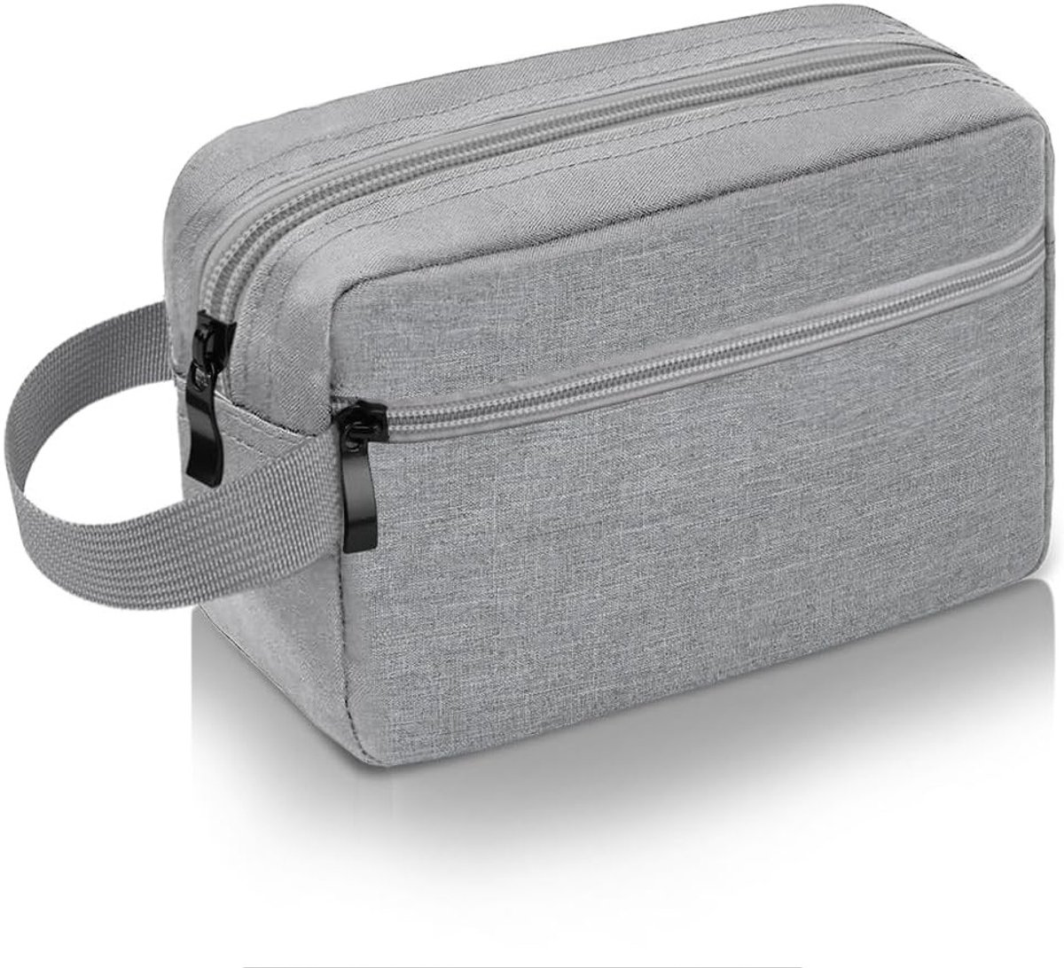 Grote toilettas voor mannen, dubbele rits, ideaal voor reizen, make-up en accessoires, modern design, grijs
