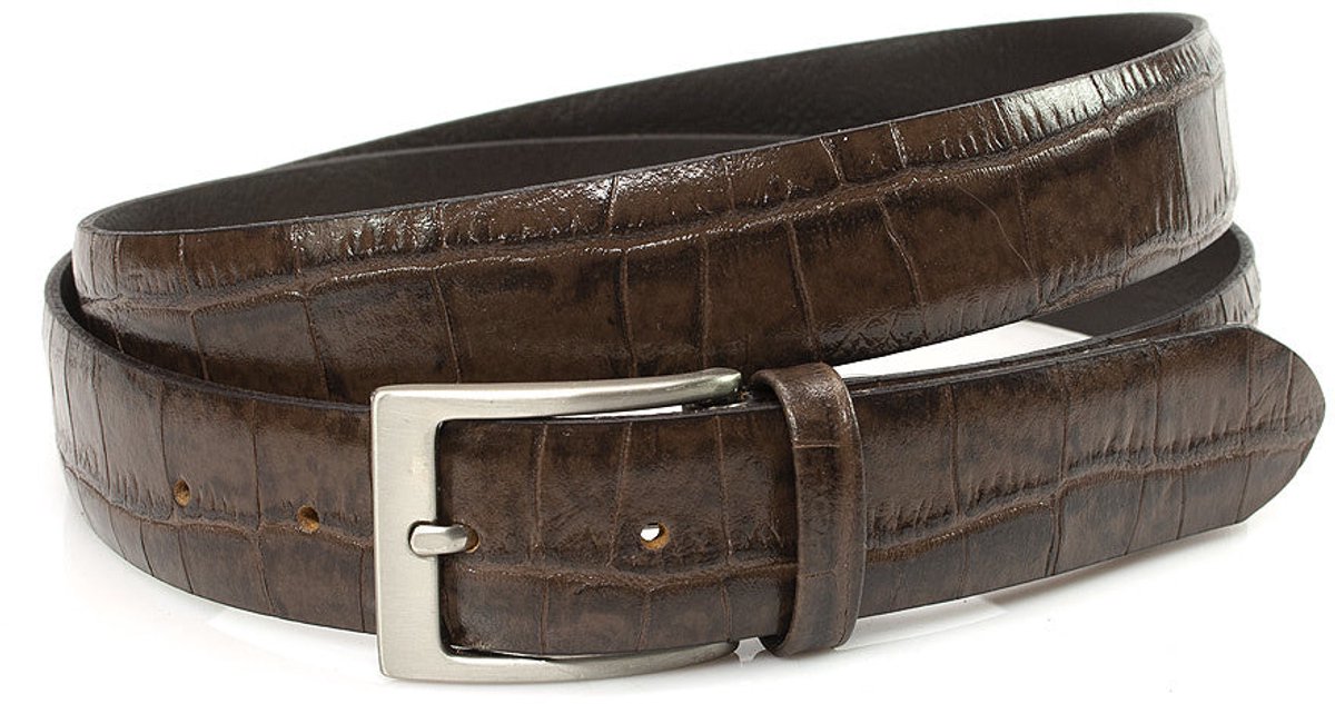 Heren riem bruin 3cm breed - kroko print - Leer - Pantalon riem - Sportief - Maat 90