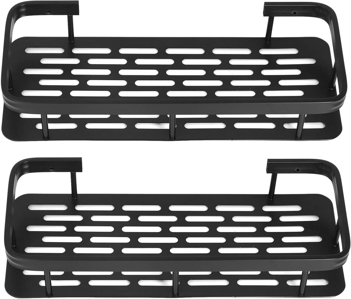 Shower Basket Shelf Holder zonder boren, zelfklevende wandplanken voor badkamer, roestvrij zwarte doucheopslag oplossing voor optimale ruimtebesparing
