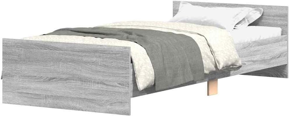 Bedframe Hout - Eenpersoonsbed Bedbasis - Comfortabel Slapen - Hoofd- en Voeteneinde - 90 x 200 cm - Grijs Sonoma