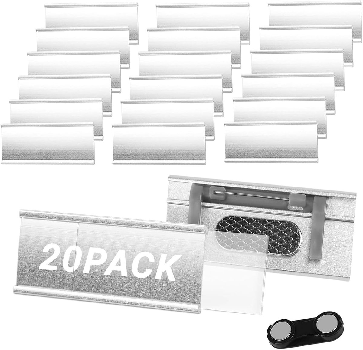 20 naamplaatjes met magneet - 72mm x 31mm - voor kleding - naaldbevestiging - labelen