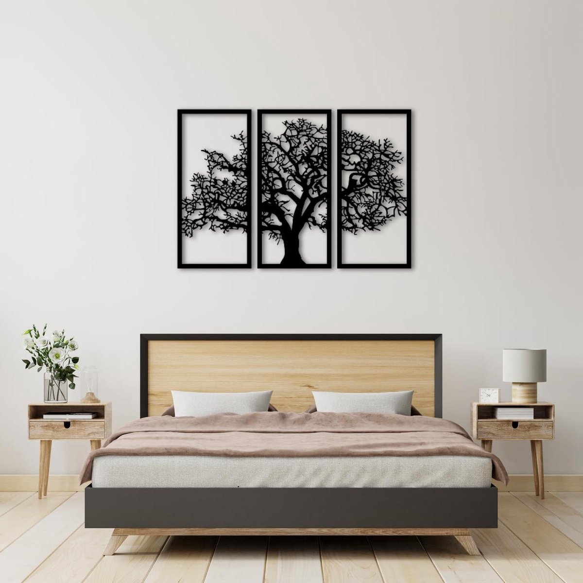 Wanddecoratie Levensboom - Metaal Kunst - Woonkamer Decoreren - Zwevend Effect - 138 cm breed - Zwart