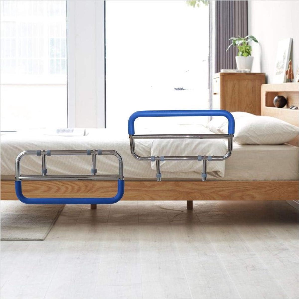 Nachtkastje Leuning - Bed Hulpbeugel - Veilig Opstaan - Dubbele Armleuning - Verstelbaar 38-48cm - Blauw