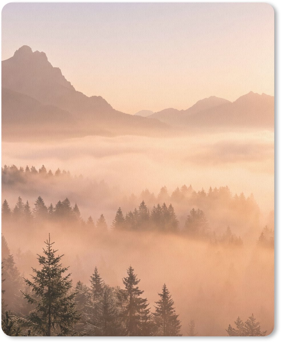 Muismat 12x16 cm - Mousepad Zonlicht - Mist - Bergen - Bomen - Muismatten