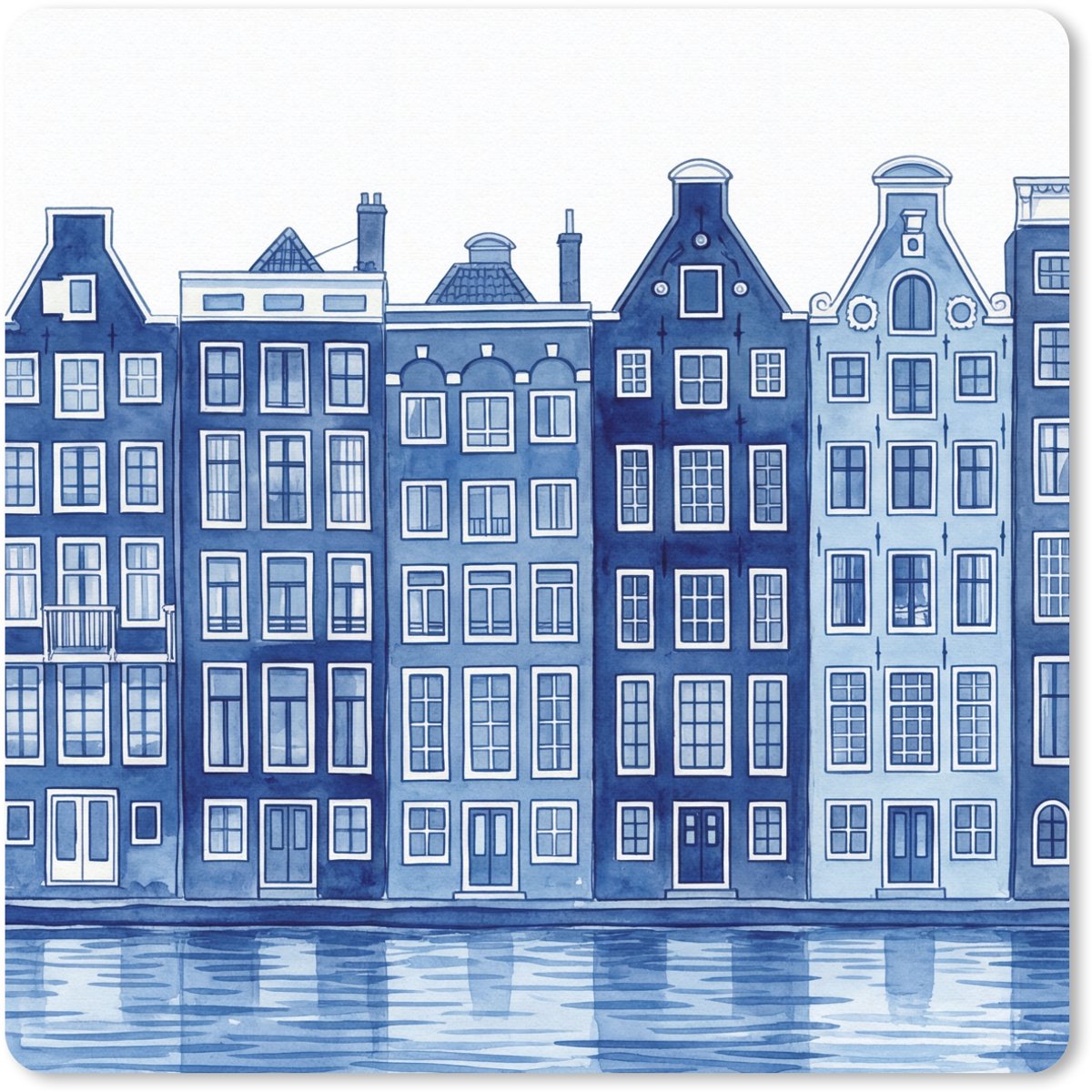 Muismat 30x30 cm - Mousepad Aquarel - Grachtenpanden - Delfts - Blauw - Muismatten