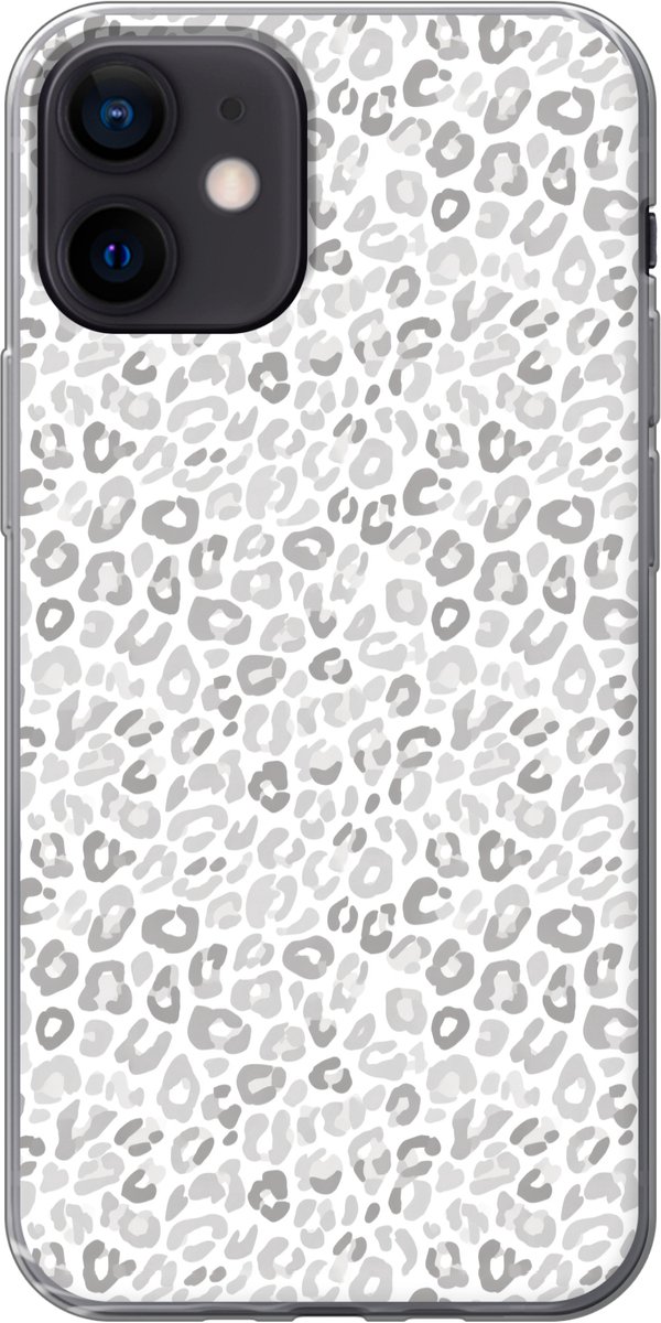 Telefoonhoesje Geschikt voor iPhone 12 mini hoesje - Luipaard - Motief - Grijs - Siliconen Telefoonhoesje Telefoonhoesje