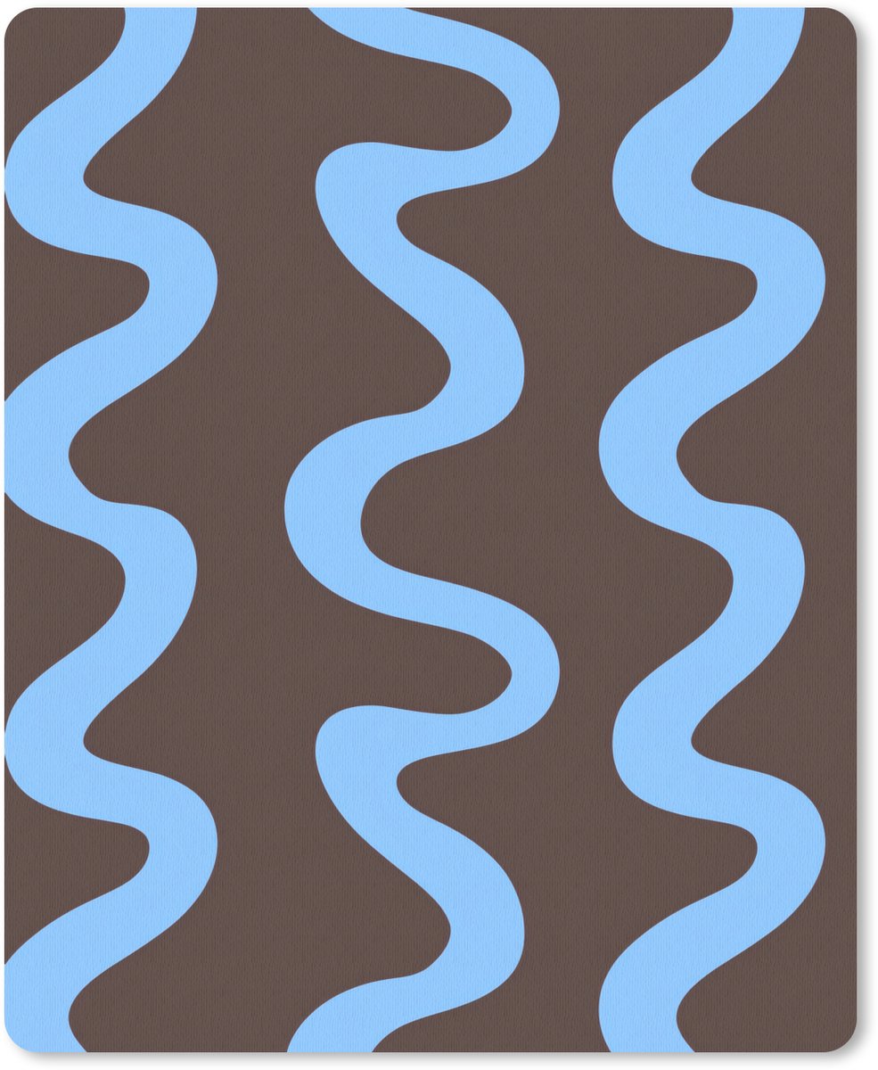 Muismat 12x16 cm - Mousepad Kronkelende lijnen - Blauw - Bruin - Minimalistisch - Muismatten